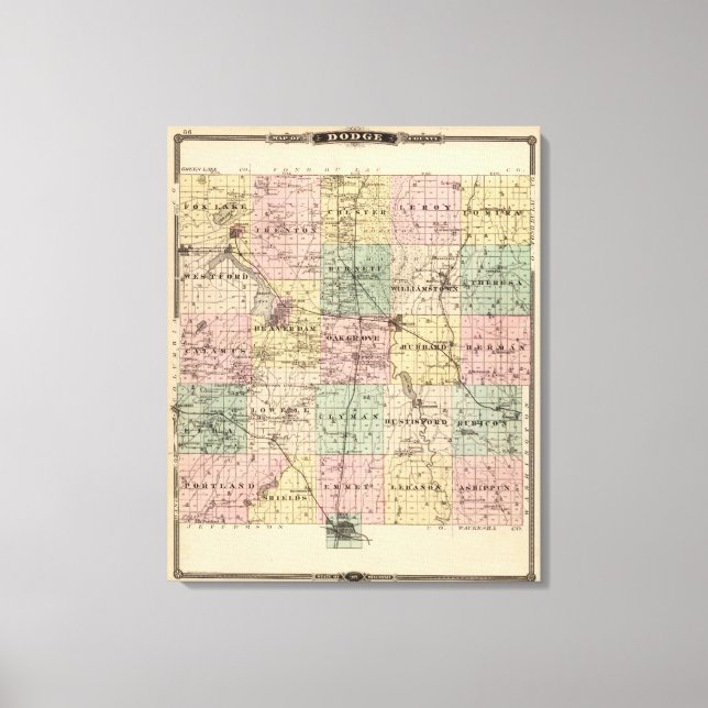 Toile Carte du comté de Dodge, État du Wisconsin (Recto)