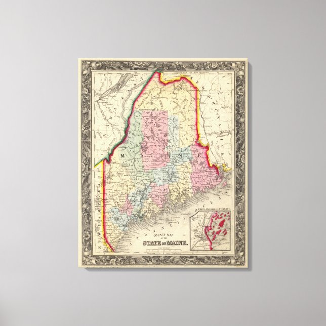 Toile Carte Du Comté De L'État Du Maine (Recto)
