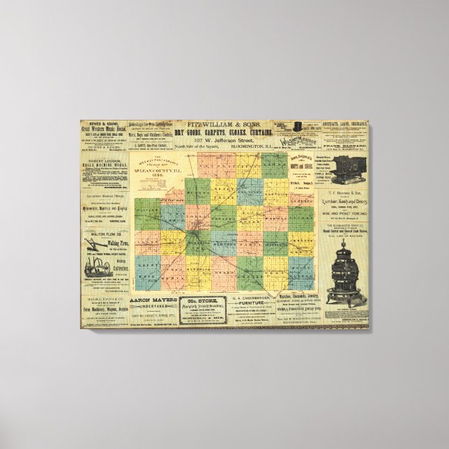 Toile Carte du comté de McLean, Illinois 1886 (Recto)