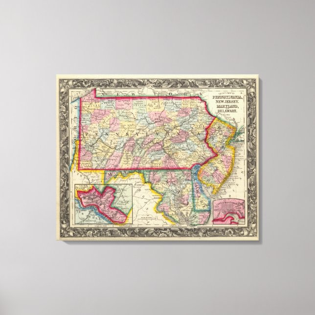 Toile Carte Du Comté De Pennsylvanie, New Jersey (Recto)
