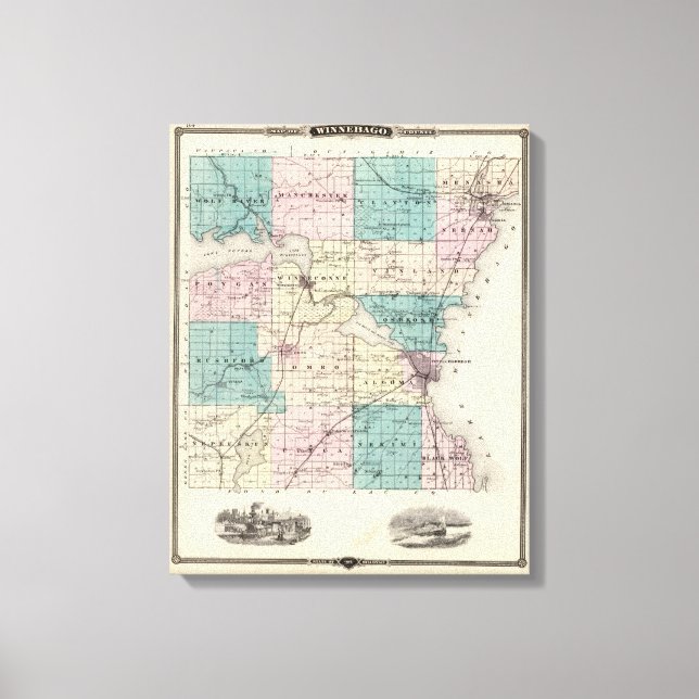 Toile Carte du comté de Winnebago, État du Wisconsin (Recto)