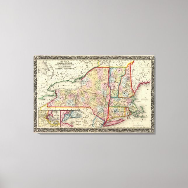 Toile Carte Du Comté Des États De New York (Recto)