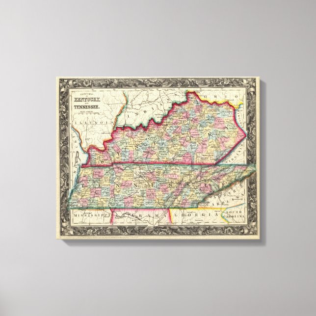 Toile Carte Du Comté Du Kentucky Et Du Tennessee (Recto)