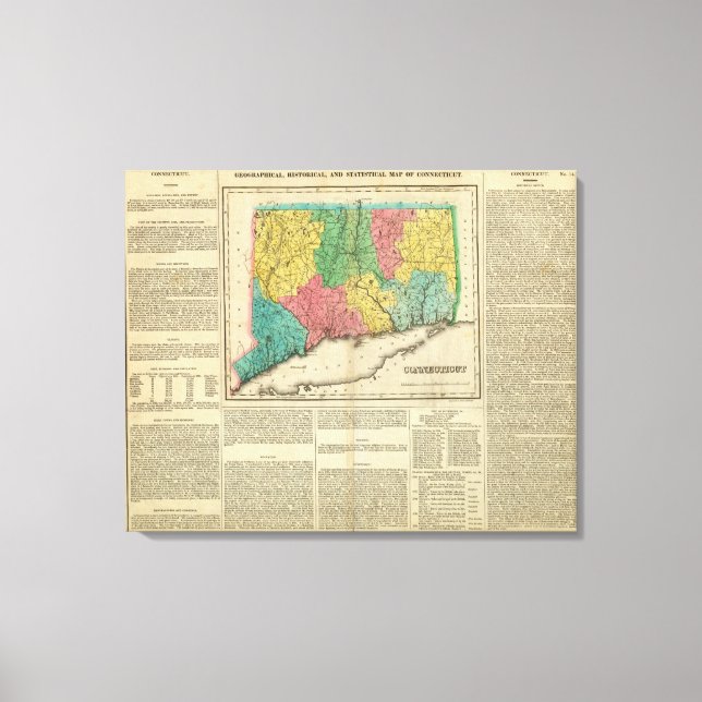 Toile Carte Du Connecticut (Recto)
