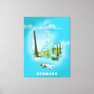 Toile Carte du Danemark illustrée affiche de voyage.