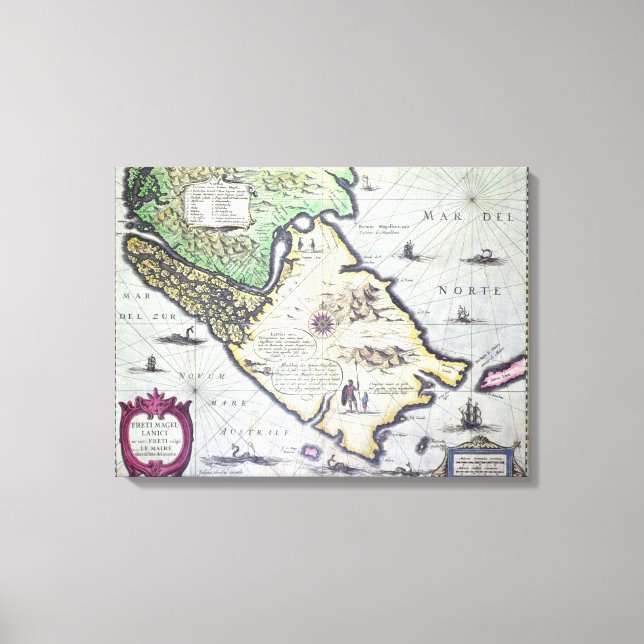 Toile Carte du détroit de Magellan, Patagonie (Recto)