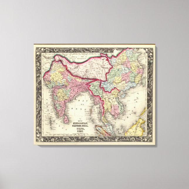 Toile Carte du Hindoostan, de l'Inde, de la Chine et du  (Recto)