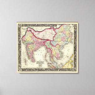 Toile Carte du Hindoostan, de l'Inde, de la Chine et du