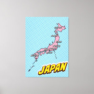 Toile Carte du Japon illustrée par Pop Art
