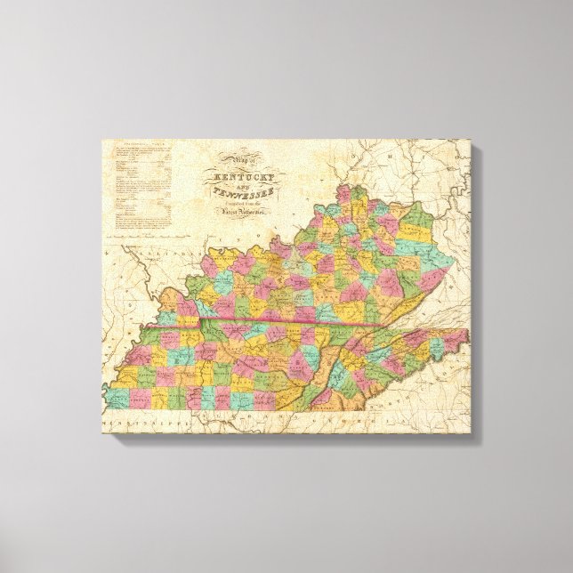 Toile Carte du Kentucky et du Tennessee (Recto)