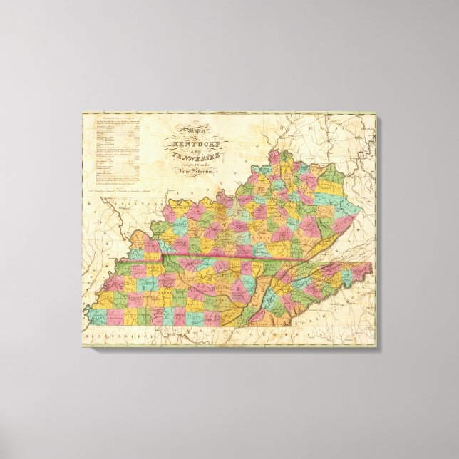 Toile Carte du Kentucky et du Tennessee (Recto)