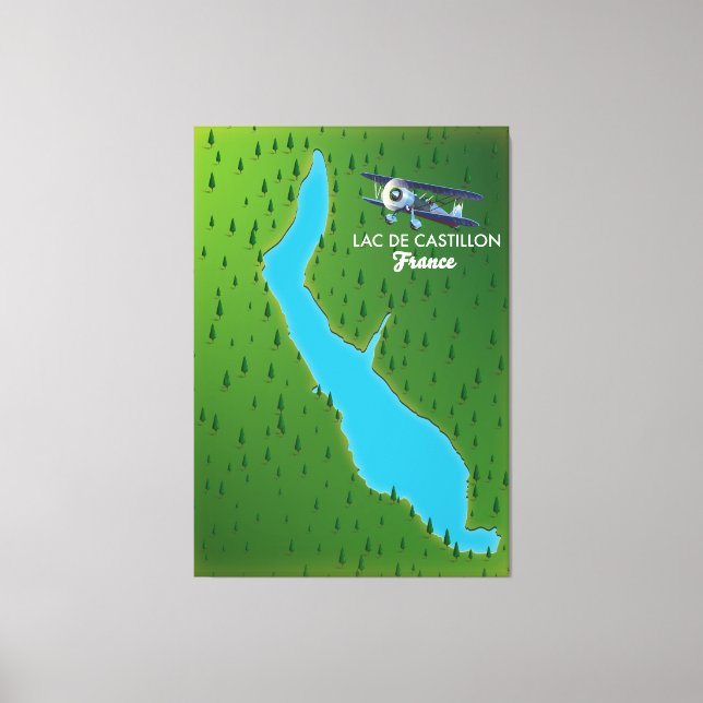 Toile Carte du Lac de Castillon France (Recto)