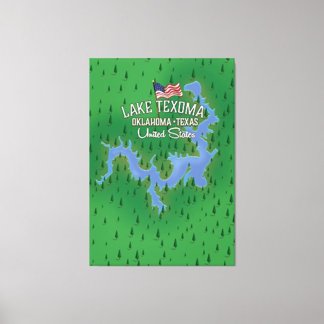 Toile Carte du lac Texoma USA. (Recto)