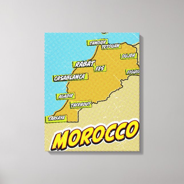 Toile Carte du Maroc illustrée dans le style Pop Art (Recto)