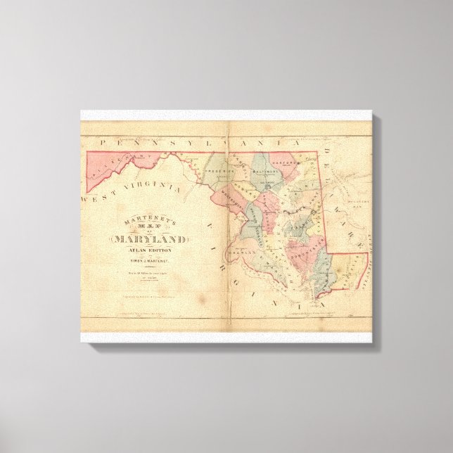 Toile Carte du Martenet du Maryland, Atlas Edition (Recto)