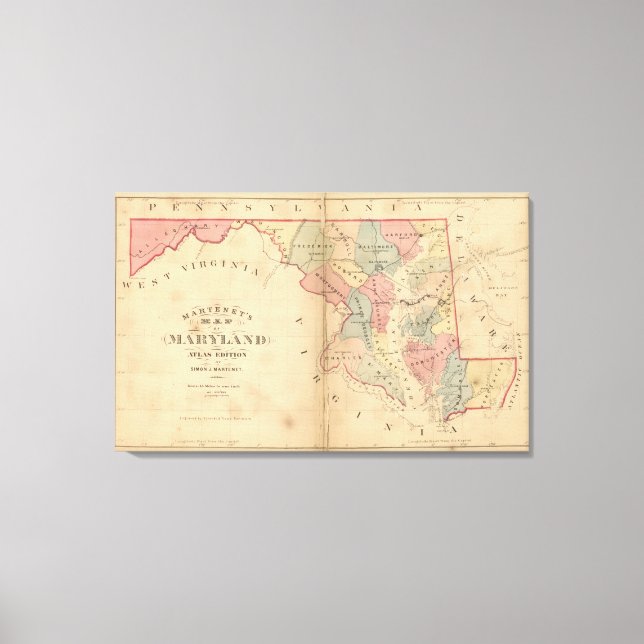 Toile Carte du Martenet du Maryland, Atlas Edition (Recto)