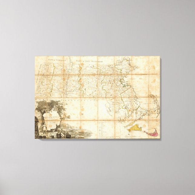Toile Carte Du Massachusetts (Recto)