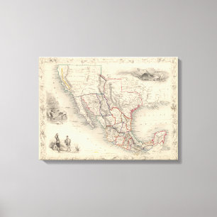 Toile Carte du Mexique, de la Californie et du Texas