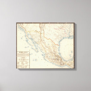 Toile Carte du Mexique et du Texas