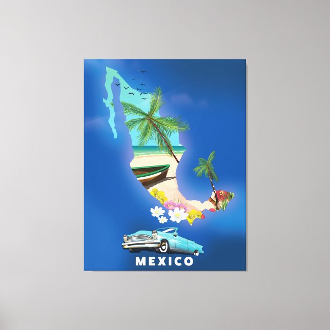 Toile Carte du Mexique Illustration affiche de voyage. (Recto)