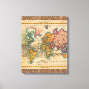 Toile Carte du monde 1700s Antique Continents