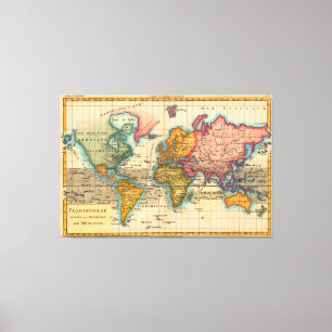 Toile Carte du Monde 1780 Bonne Antique Planisphère