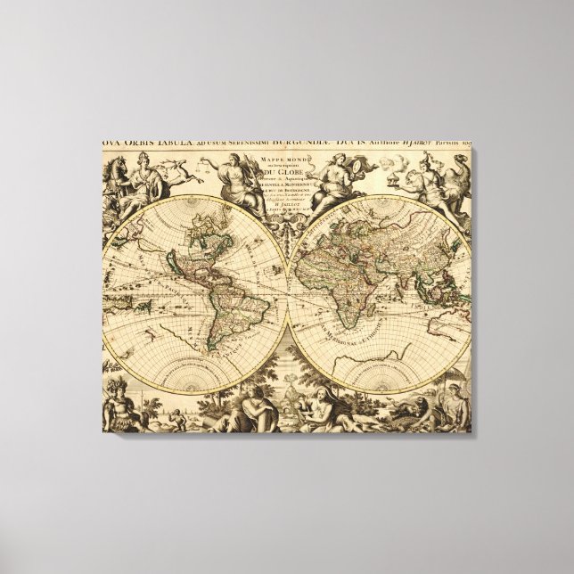Toile Carte du monde antique, 1694, par Alexis Hubert Ja (Recto)