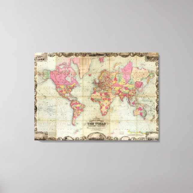 Toile Carte du monde antique par John Colton, vers 1854 (Recto)