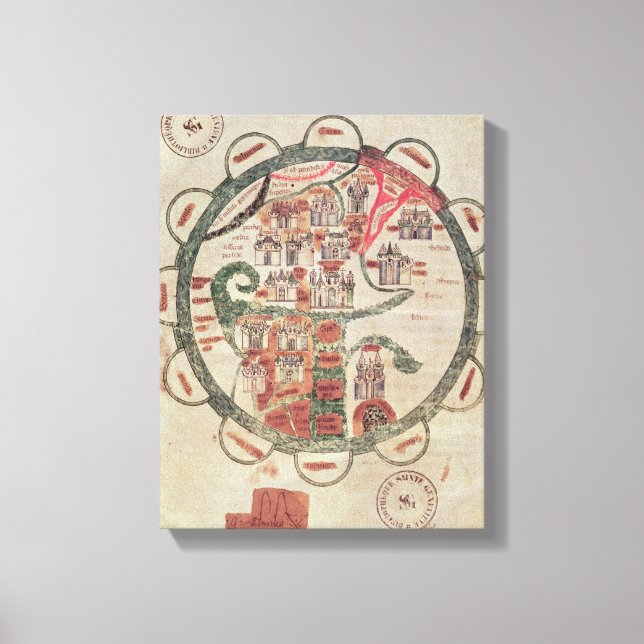 Toile Carte du monde avec Jérusalem au centre (Recto)