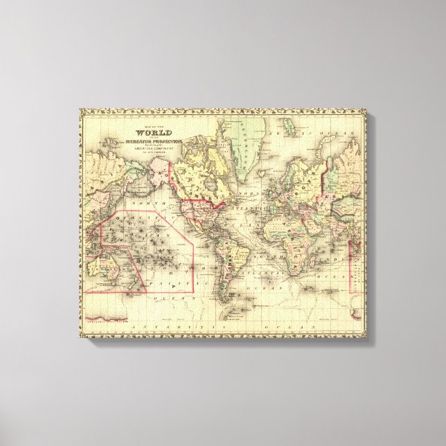 Toile Carte du monde avec les routes maritimes des explo (Recto)