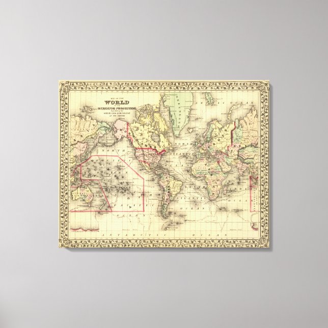 Toile Carte du monde avec les routes maritimes des explo (Recto)