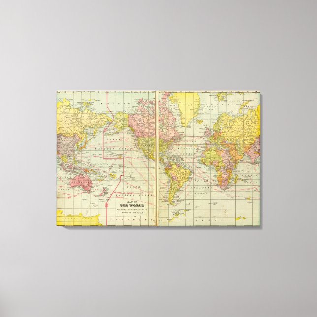 Toile Carte du monde avec voies de navigation (Recto)