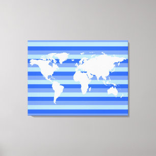 Toile Carte du monde blanche sur bande bleue