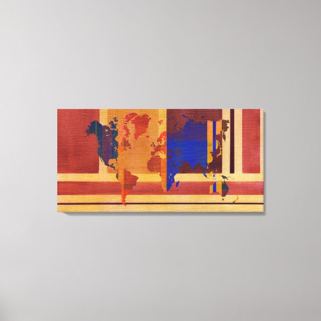 Toile Carte du monde carré avec lignes (Recto)