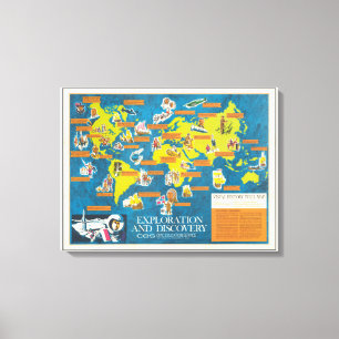 Toile Carte du monde de Visuel-Histoire d'exploration et