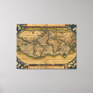 Toile Carte du monde d'Ortelius 1570 : Cartographie anti
