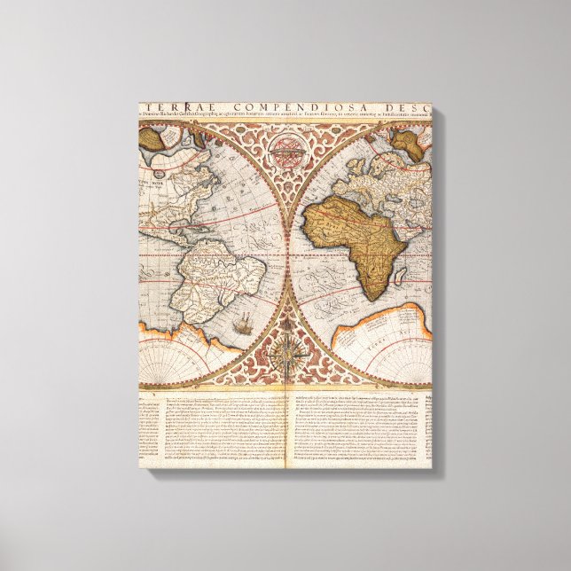 Toile Carte du monde double hémisphère, 1587 (Recto)