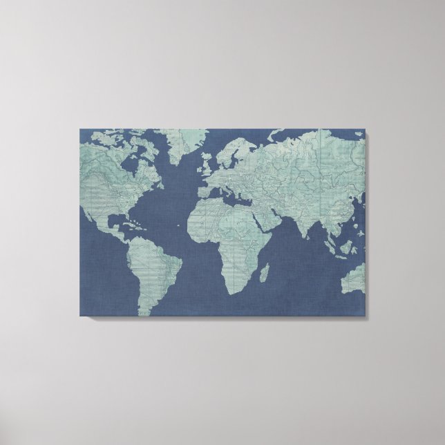 Toile Carte du monde du lin bleu (Recto)