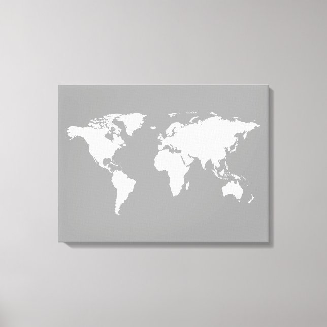 Toile carte du monde en blanc gris (Recto)