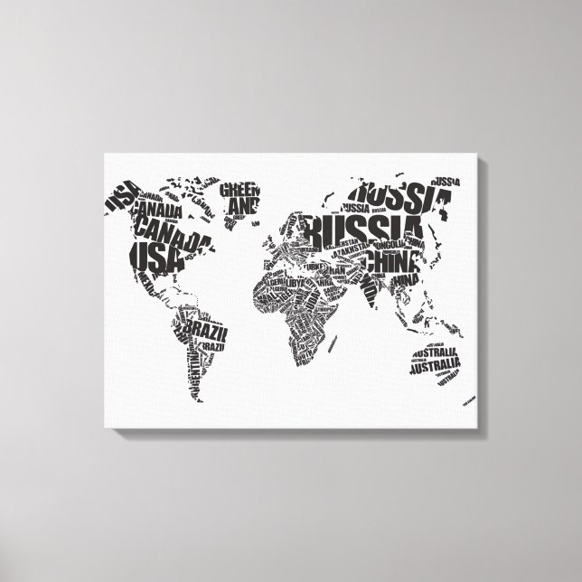 Toile Carte du monde en typographie (Recto)