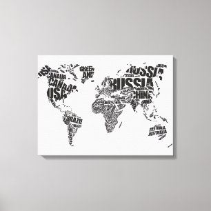 Toile Carte du monde en typographie