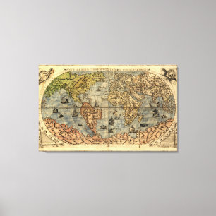 Toile Carte du monde Forlani Antiquev 1565 Renaissance