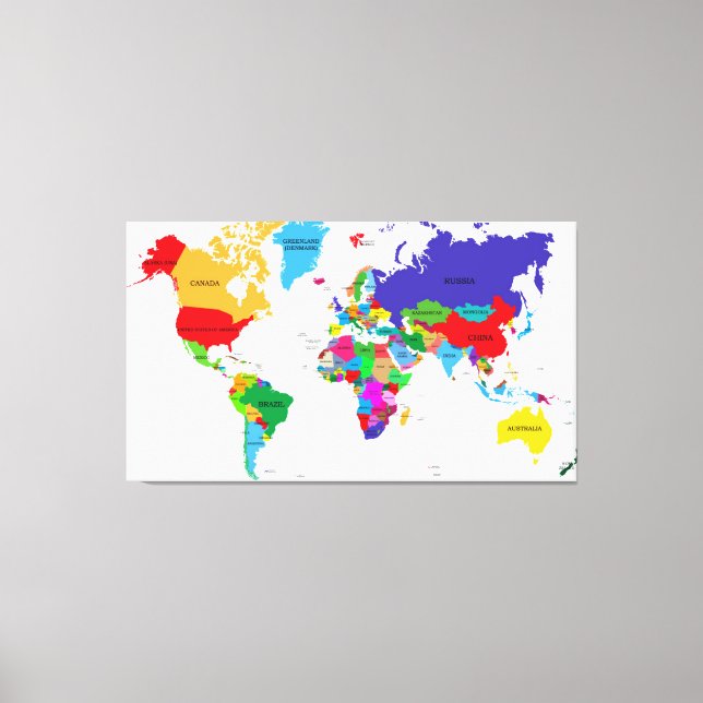 Toile Carte du monde politique coloré (Recto)