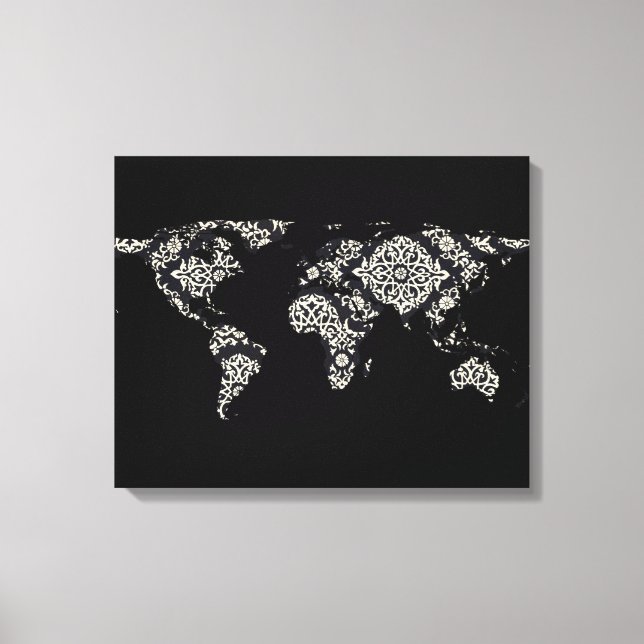 Toile Carte du monde Silhouette - Motif Mandala 02 (Recto)