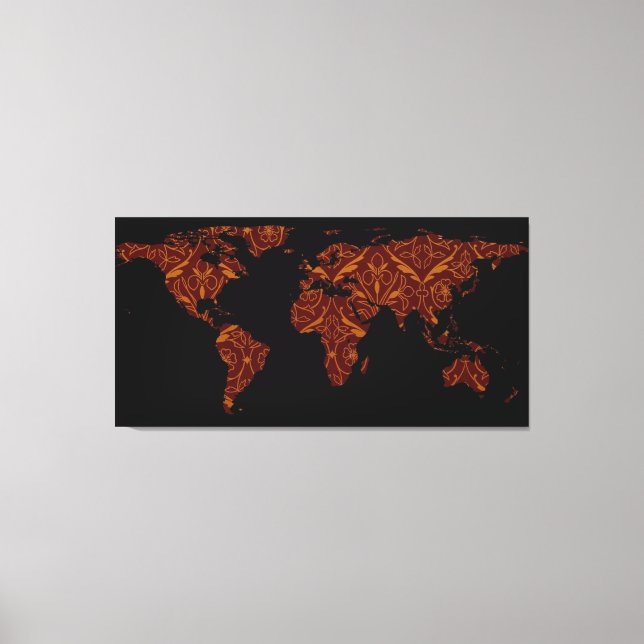 Toile Carte du monde Silhouette - Orange & Rouge Patten  (Recto)