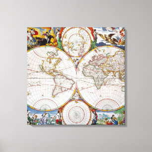 Toile CARTE du MONDE, XVIIème siècle