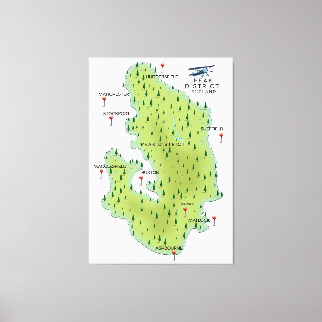 Toile Carte du Peak District Angleterre (Recto)