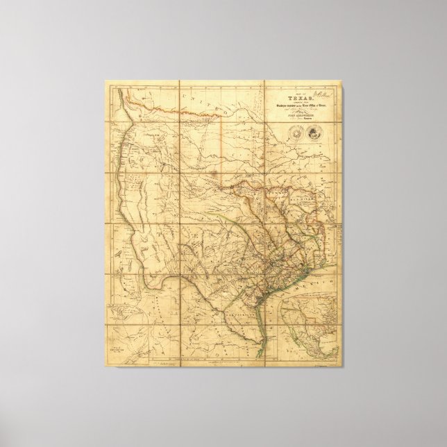 Toile Carte du Texas par John Arrowsmith (1841) (Recto)