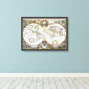 Toile Carte du Vieux Monde antique par Hendrik Hondius, 