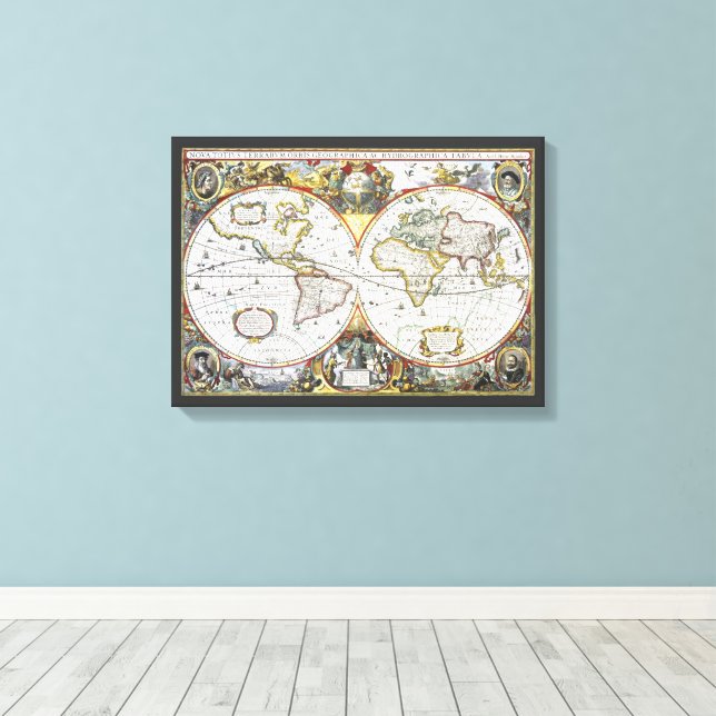 Toile Carte du Vieux Monde antique par Hendrik Hondius,  (Insitu (Plancher de Bois))
